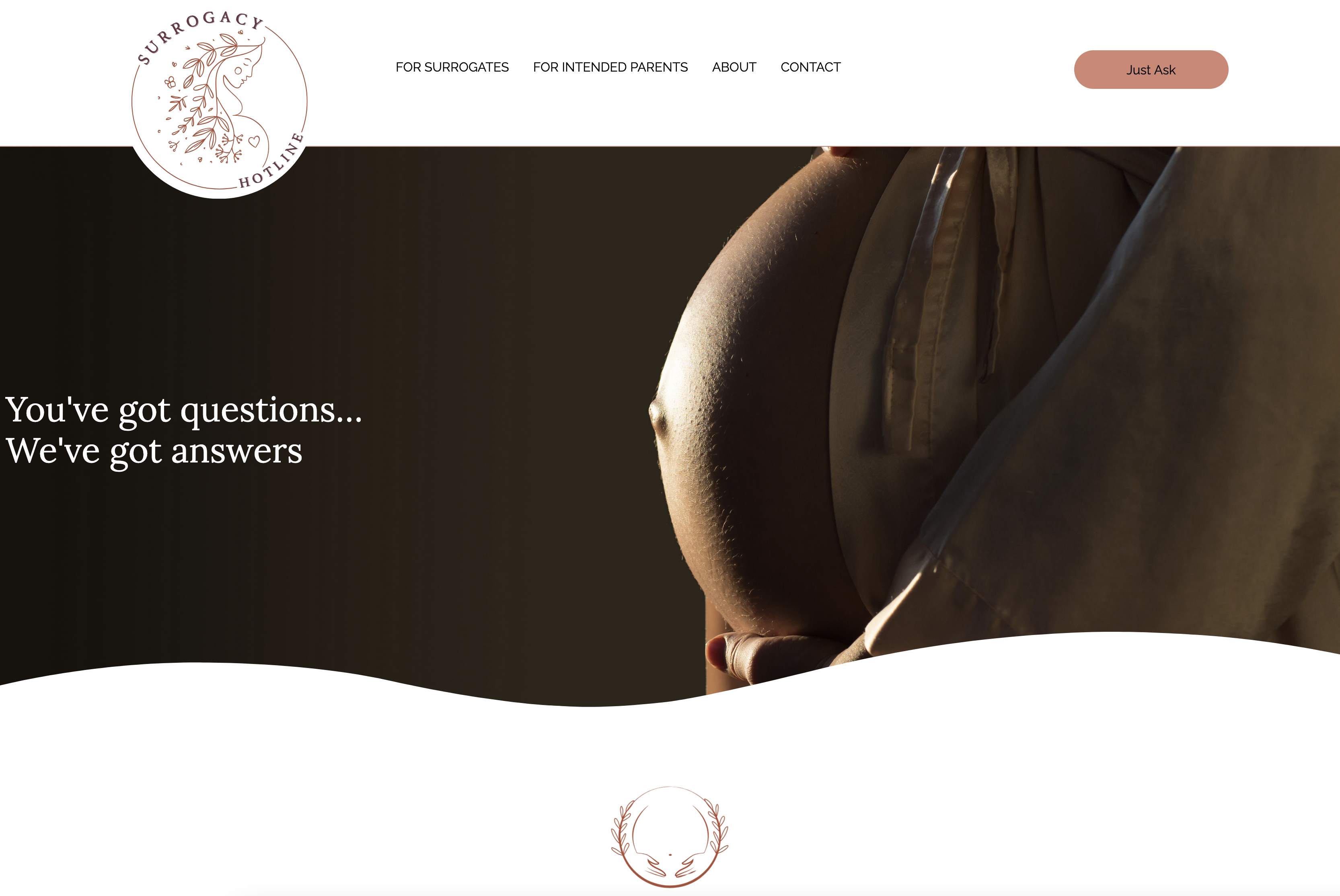 A screenshot of the SurrogacyHotline.com website